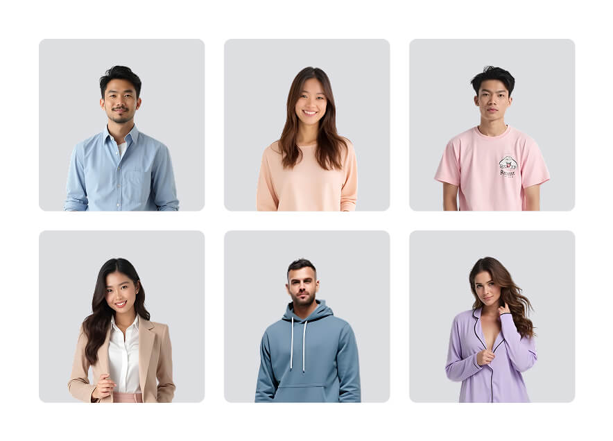 AI-generated fashion models of various ethnicities and body types